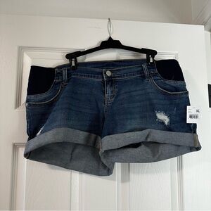 NWT Indigo Blue Distressed maternity Jean shorts size XL